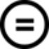 CC licence non-derivative icon. A black circle around an equal symbol on a white background