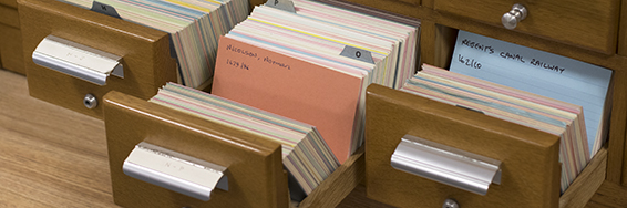 Open drawers showing card catalogue.