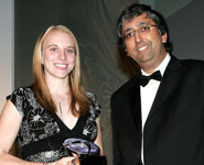 Rosie Hart receives the GlaxoSmithKline Award for the Best Pharmacology Student from Professor Chas Bountra, Vice President of GlaxoSmithKline