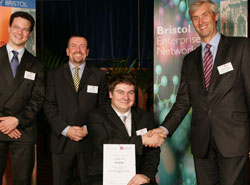 Left to right: Paul Duff, Chris Groves and Ian Anderson of SensaGest, with Dr Neil Bradshaw, Director of Enterprise at the University