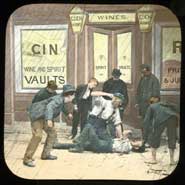 A selection from a set of 25 fragile hand-coloured slides, entitled Christmas in Paradise, produced in the 1890s to illustrate the virtues of temperance.