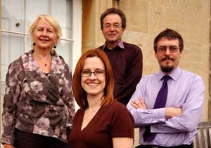 Left to right: Professor Vala Ragnarsdottir (Earth Sciences), who has been instrumental in setting up the sustainability cafés; Karen Gallagher, EEMU’s Assistant Energy and Environmental Manager; Dr Tony Hoare (Geographical Sciences), who was involved in setting up the open unit in sustainable development; Martin Wiles, Energy and Environmental Manager