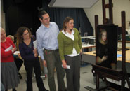 The students at the National Portrait Gallery’s conservation studio with a portrait of Elizabeth Vernon, Countess of Southampton