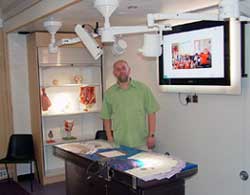 Tim Harrison, Bristol ChemLabS School Teacher Fellow, inside the Mobile Teaching Unit