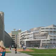The proposed Mathematics building (on the right)