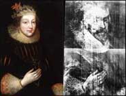 [left] Elizabeth Vernon, Countess of Southampton by an Unknown artist, circa 1620. [right] X-Ray of Elizabeth Vernon, Countess of Southampton by an Unknown artist, circa 1620