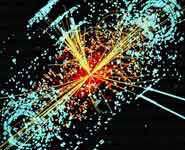 A simulation showing the decay of a Higgs particle after a collision of two protons in the CMS experiment at CERN