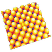 An array of 100 nanometre aluminium bumps on the surface of glass