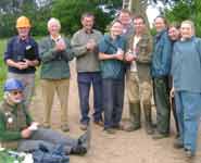 From left to right: Colin Morris, a licensed bird ringer; Barry Gray, Hawk and Owl Trust; Graham Guest, Hawk and Owl Trust; Keith Latham, Hawk and Own Trust; Nicola Hugenholtz, vet student; Mike Jones, Farm Manager; Jeff Sharpe, Farm staff; Isobel Agnew, vet student; Lauren Smith, vet student and Pippa McAinsh, vet student