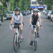 Lorna and Jess on their bikes