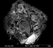 Cathodoluminescence image showing complex growth zones of a deep mantle diamond with majorite garnet inclusions from Juina, Brazil