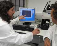 Dr Alistair Pike (left) and Professor Mark Horton during the isotope analysis in the laboratories at Bristol