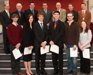 Back row left to right: Professor Andy Nix, Dr Mike Barton, Andy Owen, Shane Bennison, Professor Nick Lieven (Dean), Professor Mark Beach, Dr Fabrizio Scarpa. Front row left to right: Ben Buxton, Bridget White, Josh Shimmin, Sky Sartorius, James Wilcox, Samantha Huntley