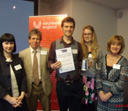 From left to right: Andrea Grace Rannard, Further and Higher Education Senior Manager Volunteering England, Bob Broad (father), Jonathan Broad, Jenny Broad (sister), and Carol Kincaid, Vice Chair, Volunteering England Board of Trustees.