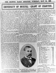 An article announcing the University's Royal Charter in the Bristol Daily Mercury newspaper dated Tuesday 18 May 1909