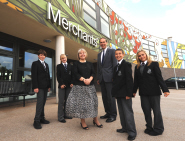 Merchants' Academy pupils with principal Anne Burrell and chair of governors Denis Burn