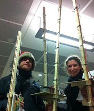 Alex and Jack from the BBC team holding the LED wands