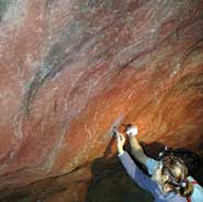 University of Bristol researchers removing samples from paintings for dating from the Main Panel in Tito Bustillo Cave, Asturias