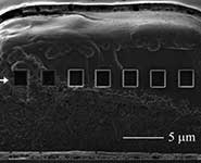 The light emitting facet of a semiconductor laser that has been patterned with an array of aperture antennas in order to control the beamshape of the laser