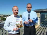 Dave Jarman, Head of Enterprise Education, with Professor Guy Orpen, Pro Vice-Chancellor of Research and Enterprise at the University of Bristol, holding the 'Barnstar' award