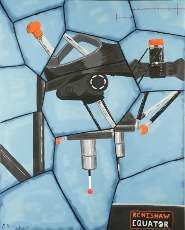 Blake Kendrick’s street art produced for the Arts Challenge, using spray paints and acrylics on canvas to create an abstract painting of the machine he works with at Renishaw