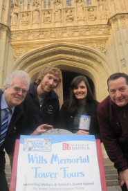 Dave and Jim Skelhorne, Lauren Vincent and Gary Nott outside Wills Memorial Building