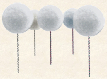 An illustration of DNA attached to magnetic beads, as used in the single molecule microscope
