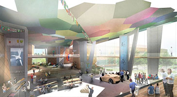 Artist's impression of the new collaboratory -  a dynamic and innovative new teaching and social space at the heart of NMITE (image courtesy of architects Architype) 