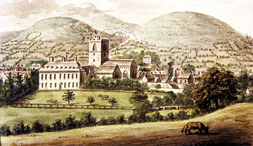 Image showing a sketch of the Priory House and Church, dated 1784 