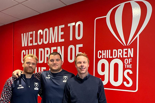 Children of the 90s Principal Investigator, Professor Nic Timpson with Bristol Bears players James Williams and George Kloska