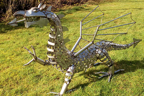 A metal sculpture of a Welsh dragon by Darren Greenhow