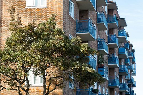 A high-rise building with balconies
