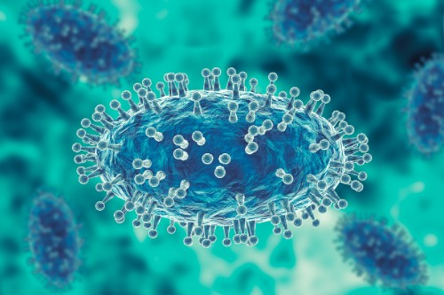 A magnified image of the mpox virus