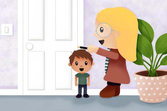 Artwork of a child's height being measured