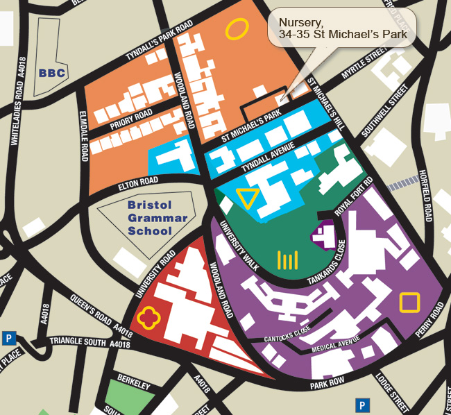 Map of University precinct showing location of the nursery