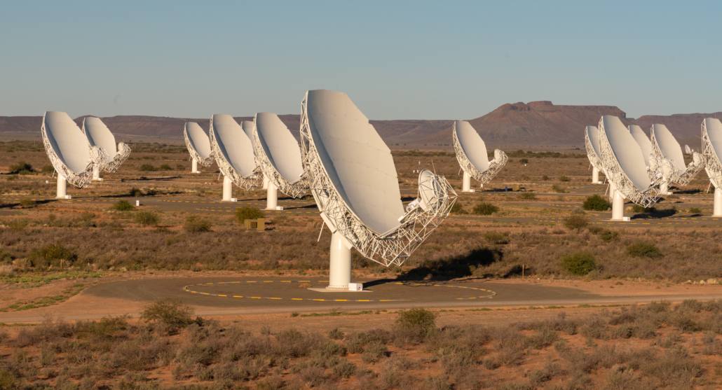 Some of the dishes of the 64-dish MeerKAT radio telescope interferometer