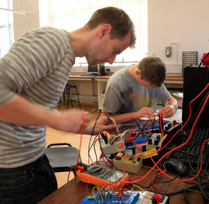 Students at work in the physics laboratory