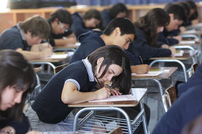 Chilean students sitting an exam