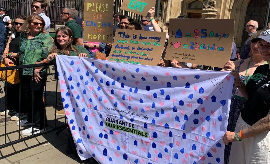 People campaigning at the Universal Credit Essentials Guarantee lobby day at parliament
