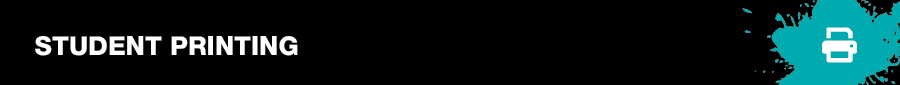 Header showing you are on the Student printing page in black with a colour splash logo to the right hand side