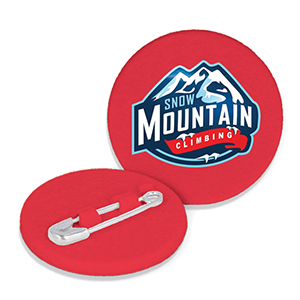 A circular red badge. You can see a pin mechanism on the back