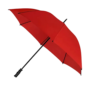 A large red umbrella which has been put up