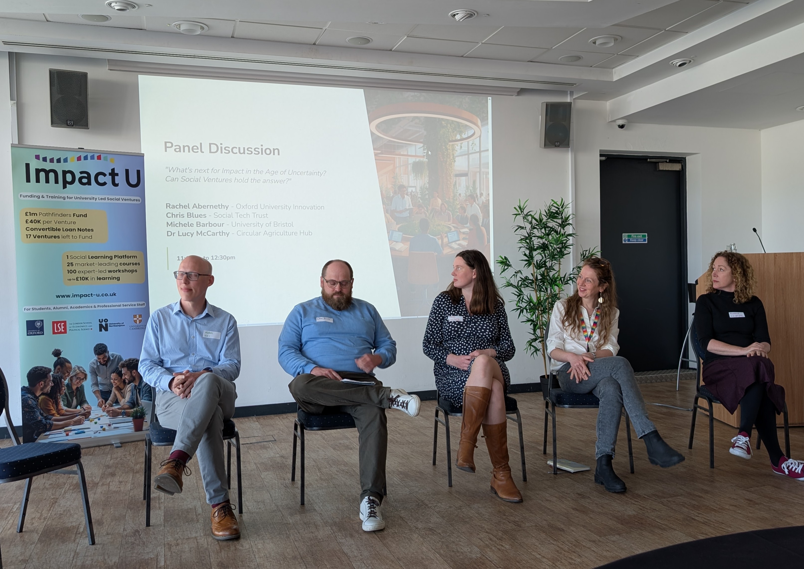 A panel discussions on the future of Social Ventures in times of uncertainty featuring Chris Blues, Rachel Abernethy, Michele Barbour, Lucy McCarthy and Adam Kobeissi.