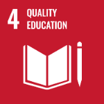 Sustainable Development Goal 4 Quality Education represented by an open book and pen