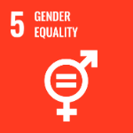 Sustainable Development Goal 5 Gender Equality represented by the symbols of male and female atop each other with an equals sign in the centre circle