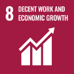 An image representing Sustainable Development Goal 8 Decent Work and Economic Growth featuring an arrowed line ascending upwards