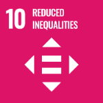 An image of an equals sign surrounded by arrows pointing outwards representing Sustainable Development Goal 10: Reduced Inequality