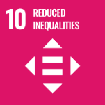 An image of an equals sign surrounded by arrows pointing outwards representing Sustainable Development Goal 10: Reduced Inequality