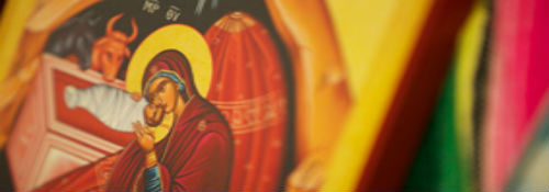 Detail of painting showing the Virgin Mary with child