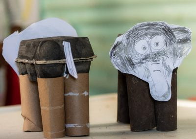 Models of elephants made from scrap